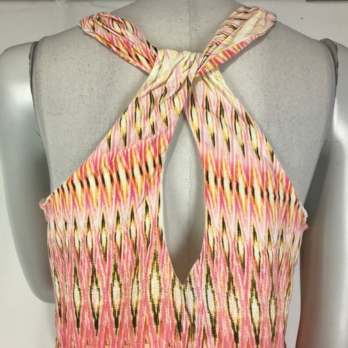 Witchery Dress Peach Size 10 Cream Chevron Stripe Midi Maxi Halter Neck Casual - Picture 2 of 14