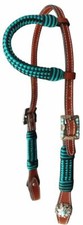 Western Saddle Horse Turquoise Braided Nylon  Leather One Ear Headstall Bridle
