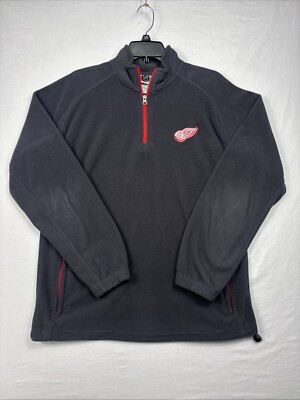 NHL Men's Sz M Detroit Red Wings 1/4 Zip Lightweight Fleece Pullover Jacket Gray