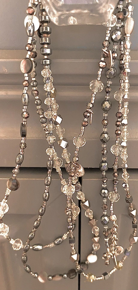 Silpada Hematite, Pearl Discs & Diamond Cut Clear Beaded Boho Necklace NWOT FIRM - Image 3 of 4