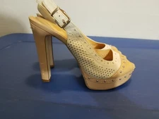 Gianni Bini - Beige & White Open Toe Studded 5 inch Pumps/Classics Size: 9.5