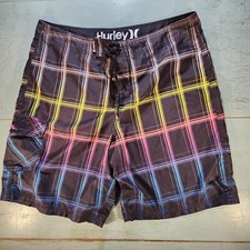 Hurley Phantom Board Shorts Swim Trunks Mens 38 Check Plaid Red Yellow Green