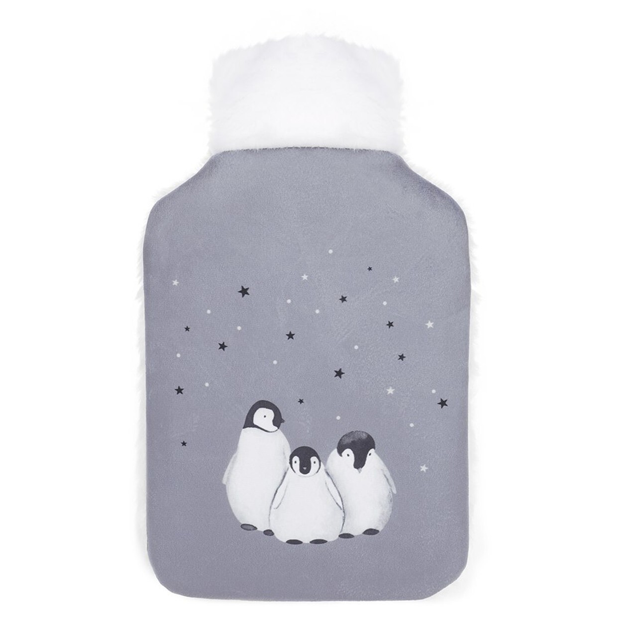 Follow That Dream Starry Penguins Grey Fleece Faux Fur Back 2L Hot Water Bottle