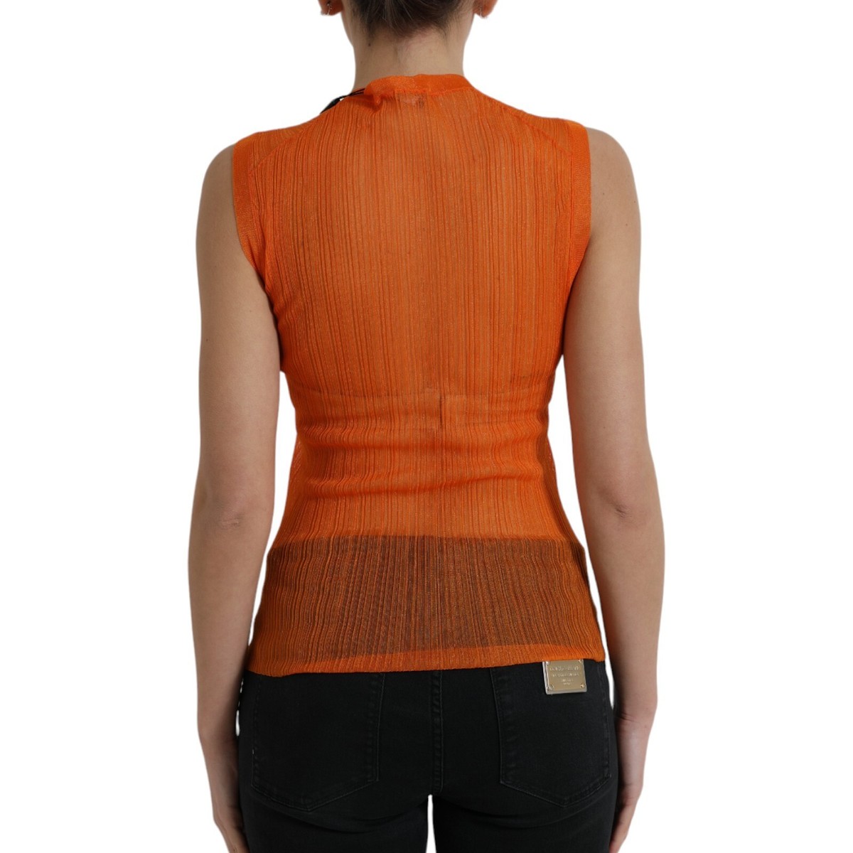DOLCE & GABBANA Top Tank Orange See Through Crew Neck Blouse