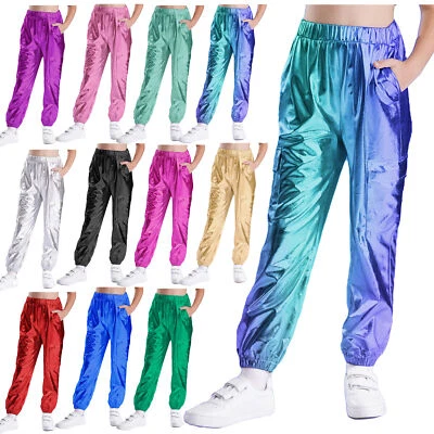 IINIIM Mädchen Metallic Hip Hop Hose Wetlook Glitzer Sporthose Sweathose Trainingshose
