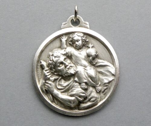 Saint Christopher and Jesus. Antique Religious Medal. French Large Pendant. - Afbeelding 1 van 3