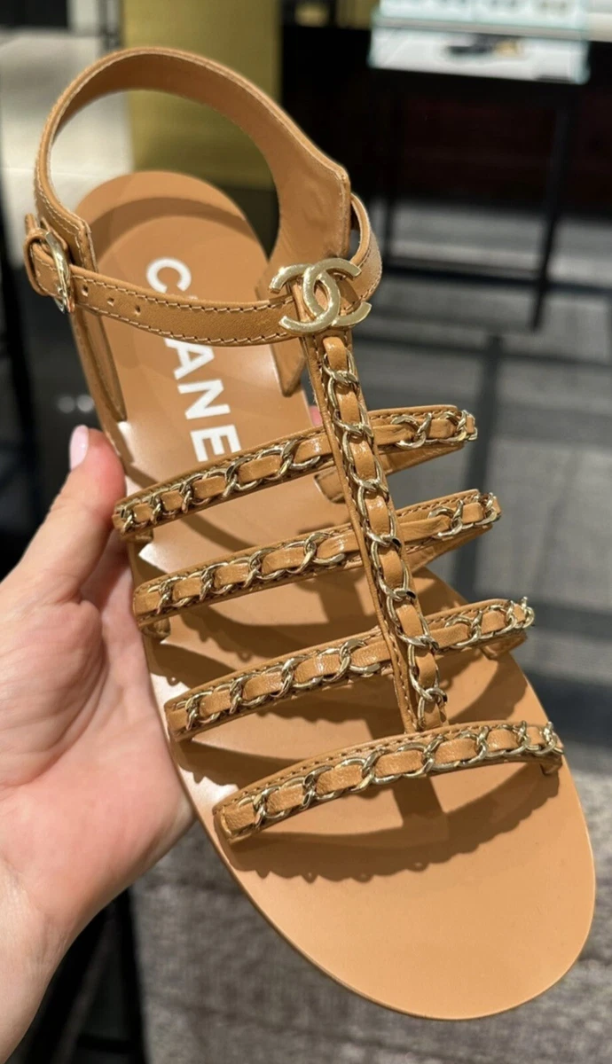 CHANEL Croisette LOGO Chains Sandals Shoes, 37