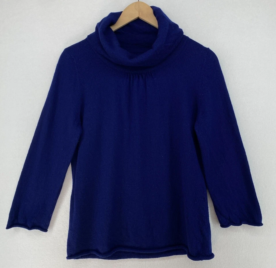 Suéter TWEEDS L Lana Merino Fruncido Cuello Alto Manga 3/4 Pullover Azul Foto 2 de 4