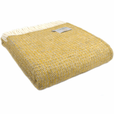TWEEDMILL TEXTILES 100% Wolle Schlafsofa Decke ILLUSION GELB GRAU CREME ÜBERWURF