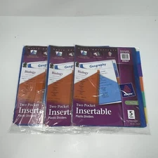 Avery 81824 Two Pocket Insertable Plastic Dividers 5 Tabs PVC Free New Lot of 3