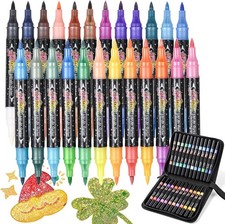 48 Colors Glitter Brush Markers,Pack Dual Tip Brush Glitter Marker for 24