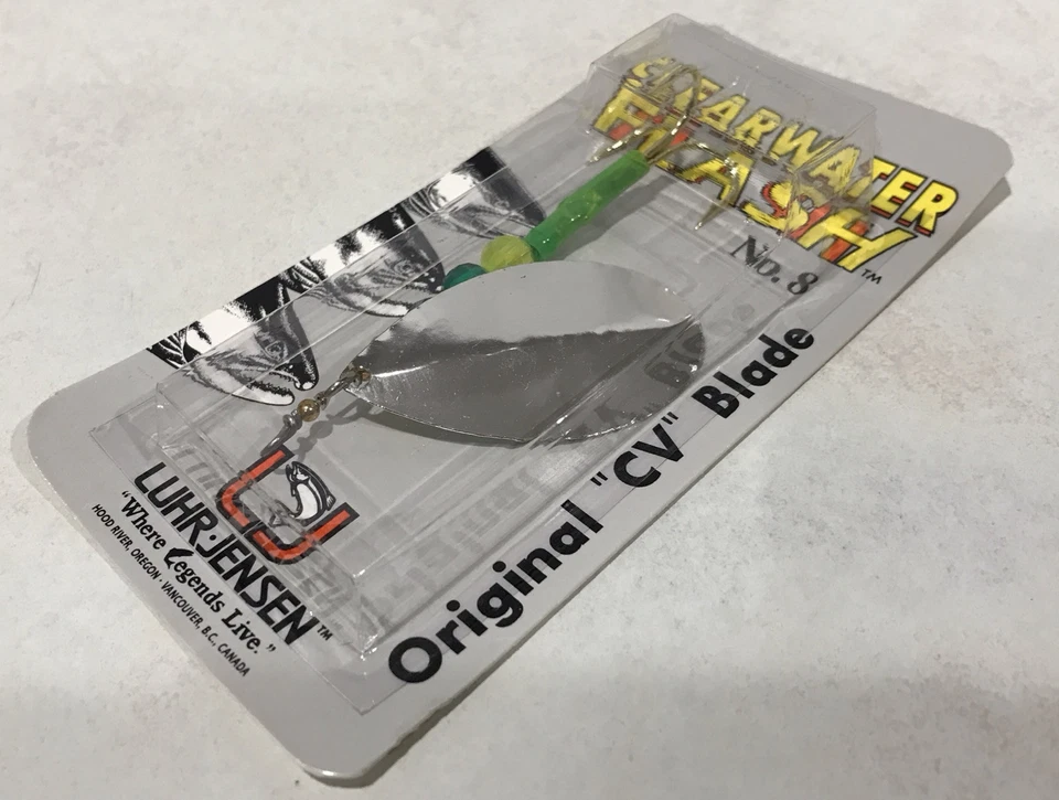 Luhr Jensen Clearwater Flash #8 SILVER PLATE GREEN CHART “CV” Blade Spinner USA - Image 4 of 4