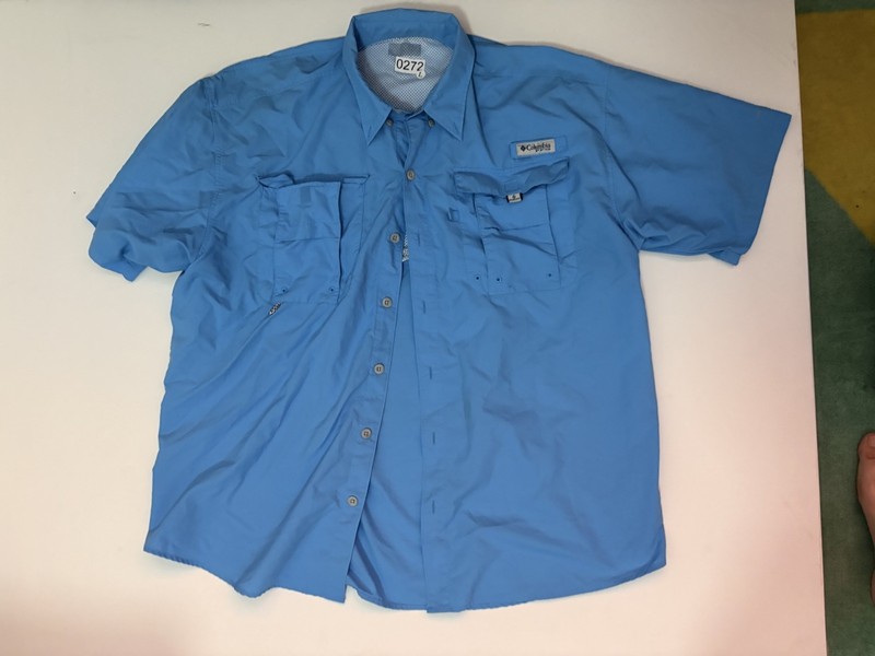 Columbia PFG Bahama Mens Fishing Blue Button Up Shirt Nylon Sz Large