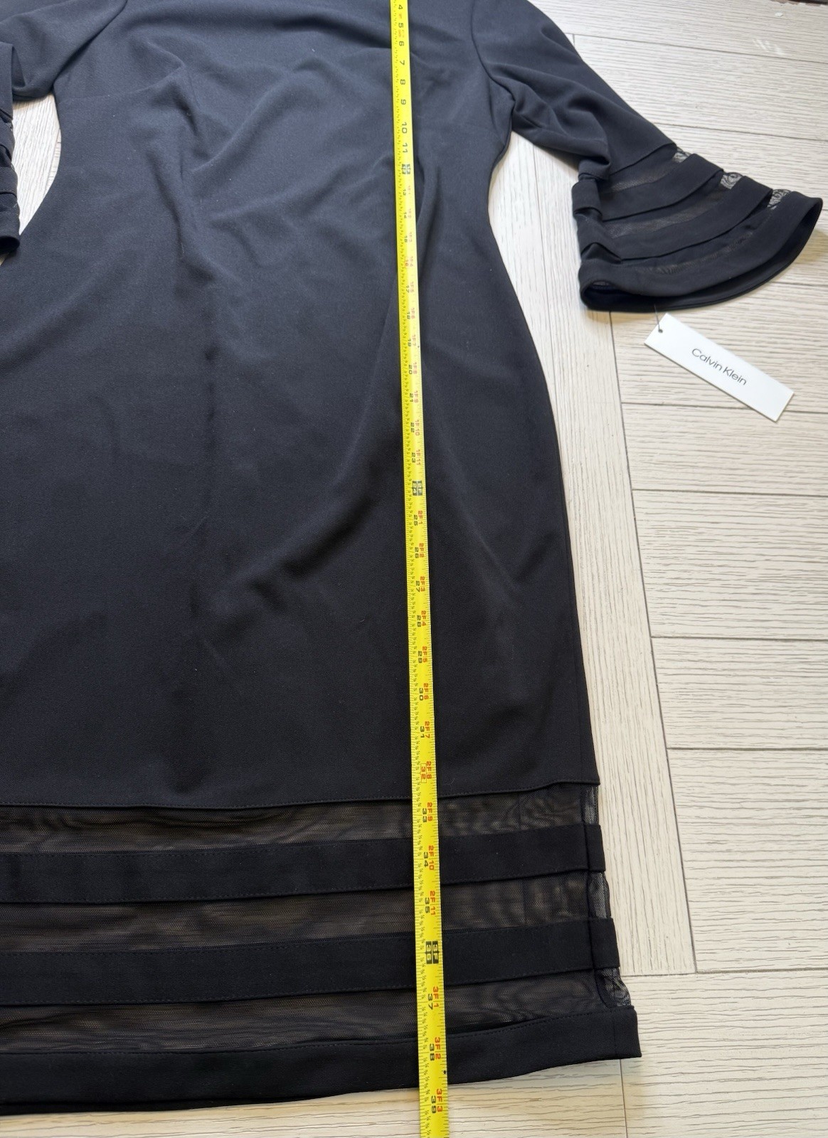 NWT Calvin Klein Illusion Band Bell Sleeve Black Sheath Dress Size 6 MSRP $89.98 thumbnail 3