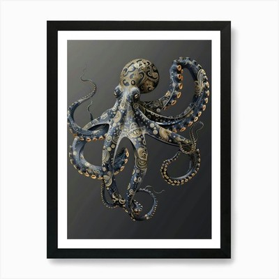 Oktopus 9 Kunstdruck gerahmt Wandbild Poster Leinwanddruck Bild