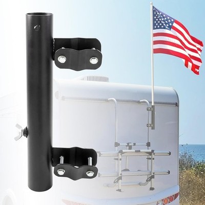 RV Flagpole Holder for RV Ladder - Heavy Duty Steel Mount with Adjustable Bra...
