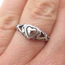 WHEELER MFG 14K Gold 925 Sterling Silver Vintage Ornate Heart Ring Size 6