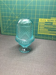 Vintage Viking Glass Diamond Point Fairy Lamp Spring Blue