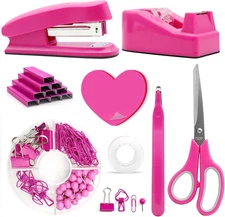 Hot Pink Office Supplies,  Hot Pink Desk Accessories, Stapler and Tape Dispenser