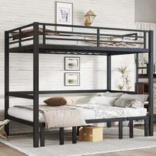 Full over Full size Bed pull-out Metal Bunk Bed, lower bunk can be pulled out