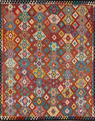 Reversible Wool Kilim Area Rug 8x10 Oriental Flat-Weave Geometric Room Size Rug