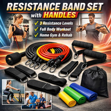 Resistance Band Set with Handles 3 Strength Levels Full Body Home Gym Kit