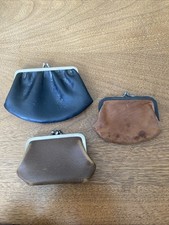 Lot 3 Vintage 1960s Leather Coin Purses Kiss Lock Clasp Metal Frame As-Is Repair