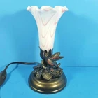 Dale Tiffany Hummingbird Lily Accent Lamp Pink Art Glass Shade & Brass Base MCM