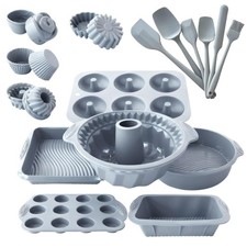 28 PCS Nonstick Silicone Baking Pans Set Cake Molds Donut Muffin Light Grey