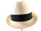 Men's Ivory Straw Traveler Hat Woven Black Ribbon Band Fedora One Size — photo 4