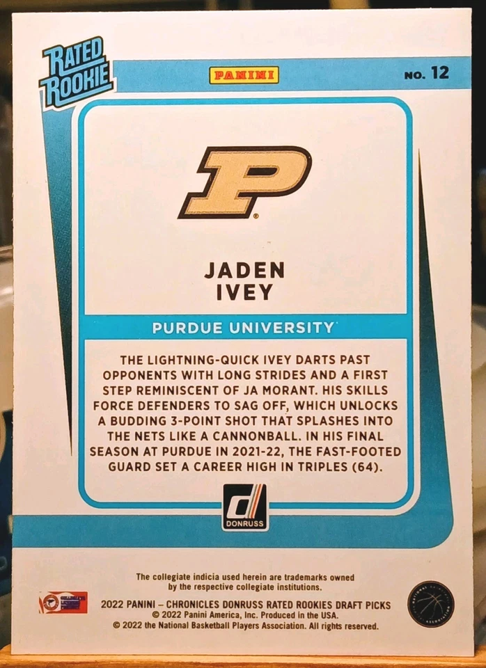 2022 Panini Donruss Rated Rookie Jaden Ivey RC Pistons Pink Foil SP #12 NM-MT DP - Image 2 of 2