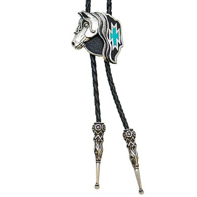 Cravate Bolotie (Bolo Tie) Unisexe Cuir/métal Turquoise Lacet Noir 45cm - Neuf Avec étiquettes