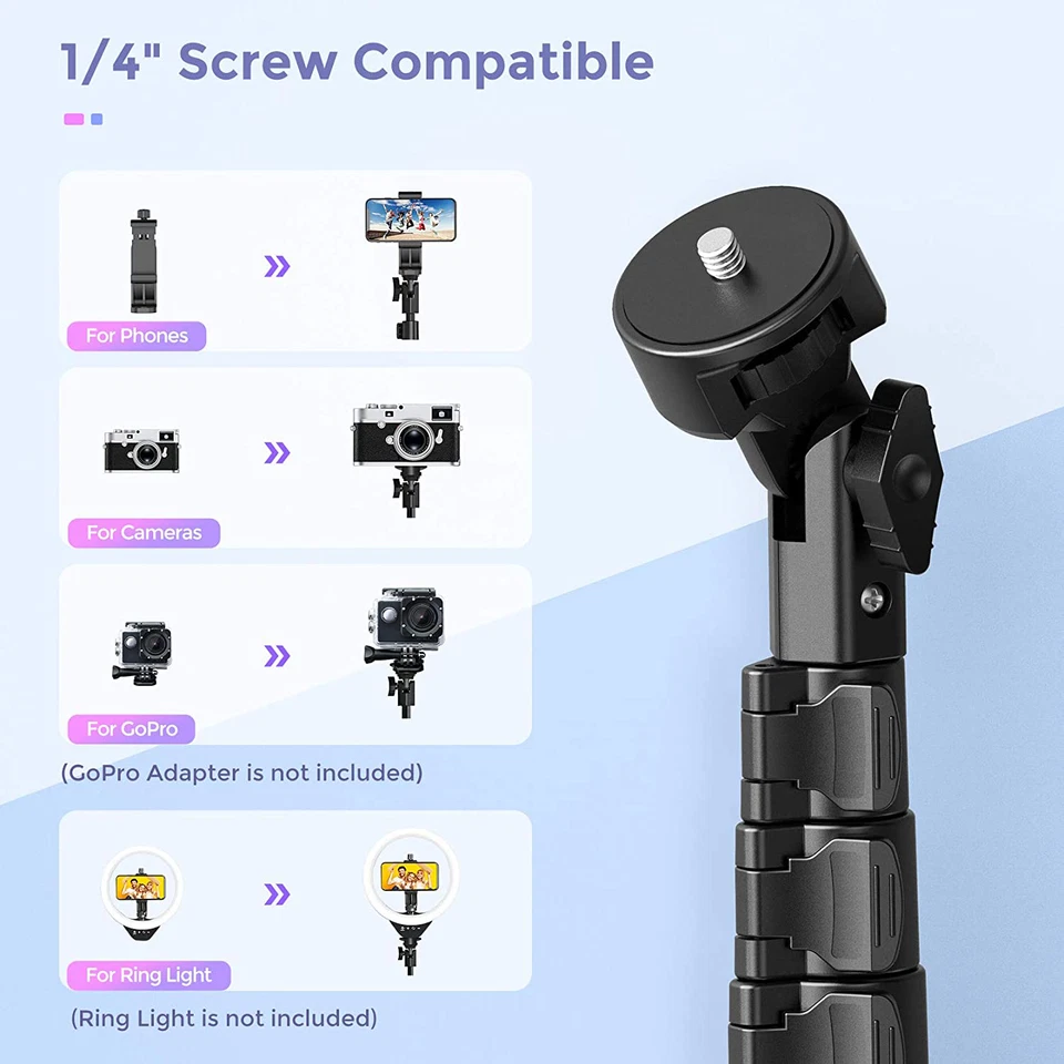 Universal 62-inch Selfie Stick Tripod Stand for Cell Phone with Bluetooth Remote - Image 4 of 4