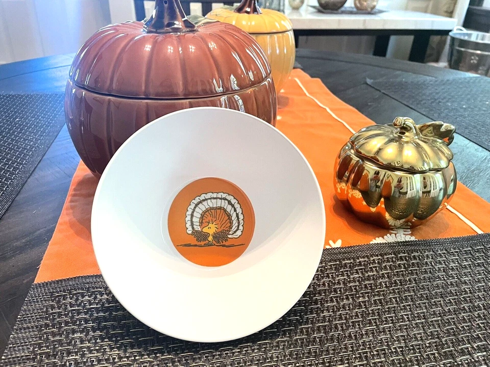 Disney Snoopy Pottery Barn peanuts Bowl + CUP holiday party Thanksgiving SET 8 , - Image 4 of 4