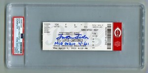 Jonathan India Signed MLB Debut Ticket 4/1/2021 w Inscription PSA Authentic Auto