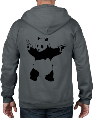 BANKSY PANDA WITH GUNS FULL ZIP HOODIE - Graffiti T-Shirt Pistols | eBay UK