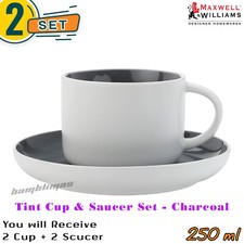2 Set Maxwell Williams Tint Charcoal Tea Coffee Cup 250 ml with Saucer Plates UK