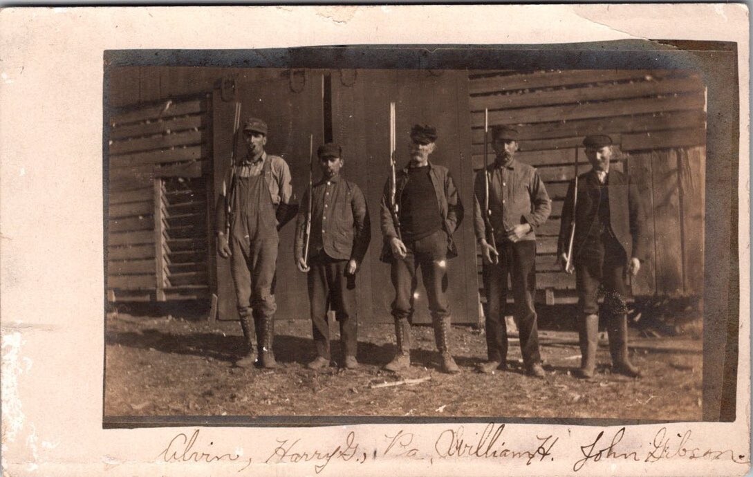 Vintage 1908 Postcard Photo of 5 Hunters Bertrand Nebraska 1 Cent