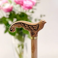 New Elegant Cane Walking Stick for Ladies Women Wooden carved Swallow Bird Light