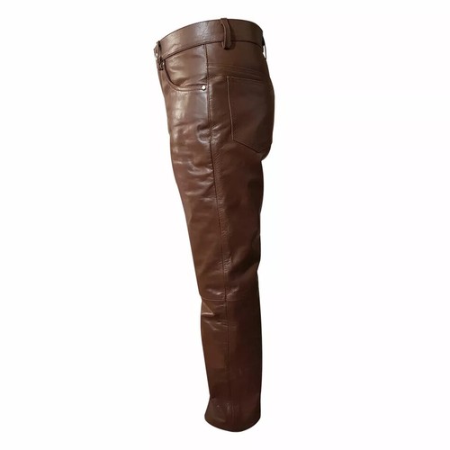 Echt Herren Lederhose Braun Leder Elegant Und Sexy 501 Style Hose Trouser - Bild 5 von 6