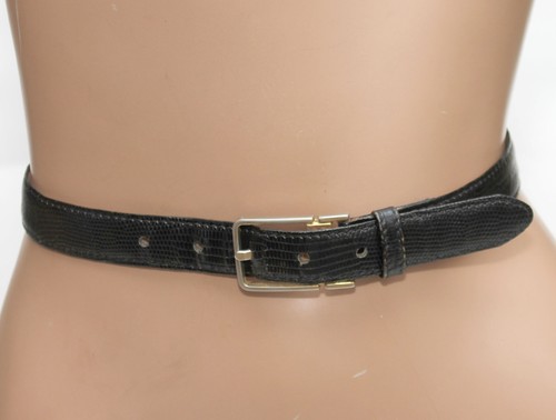 Allyn St George schmaler schwarzer eleganter Gürtel aus echtem Eidechsenleder Größe 34 hergestellt in den USA - Bild 1 von 9
