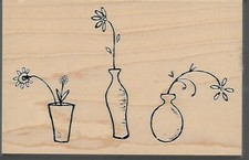 GREAT IMPRESSIONS rubber stamp FLOWER VASE TRIO wood mounted