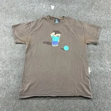 VINTAGE Think Geek Shirt Mens M Brown Minecraft Steve Pullover 2009 Gaming Promo