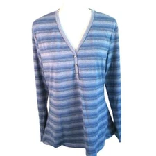 Gitano Women's Blue Striped Long Sleeve Stretch Shirt NWT Size XL.