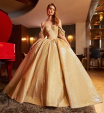 Gold Glitter Corset Ball Gown Prom Dress Luxury Quinceanera Formal Evening Gown