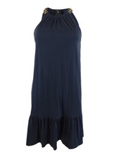 MICHAEL Michael Kors Women's Ring-Strap Halter Dress (XS, Midnight Blue)