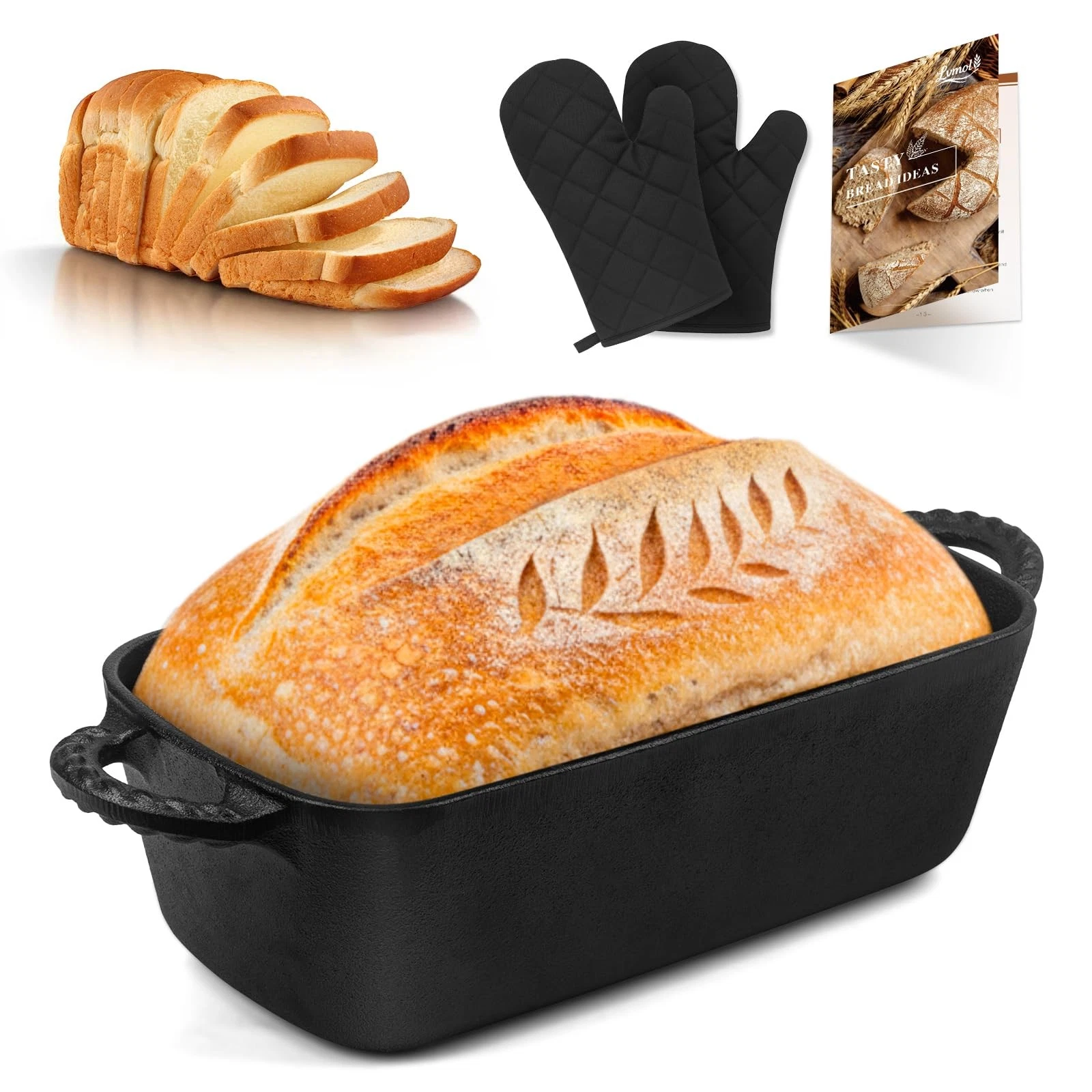 9.5×5 Inch Cast Iron Loaf Pan - Pre-Seasoned Sourdough Bread Baking Pan, Even...