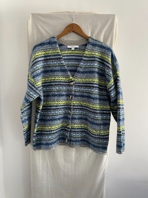 NEXT Strickjacke blau gemustert V-Ausschnitt Knopfleiste Größe M