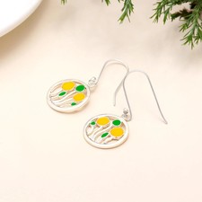 Enamel Floral Dangle in Sterling Silver Women Christmas Earrings