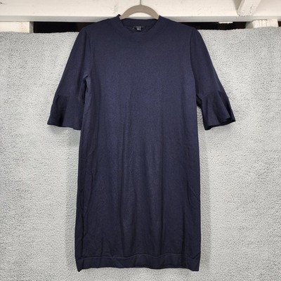 cos navy knit dress COS dark navy blue knit midi dress long sleeve knit midnight office XS business